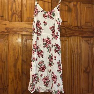 white and pink floral dress